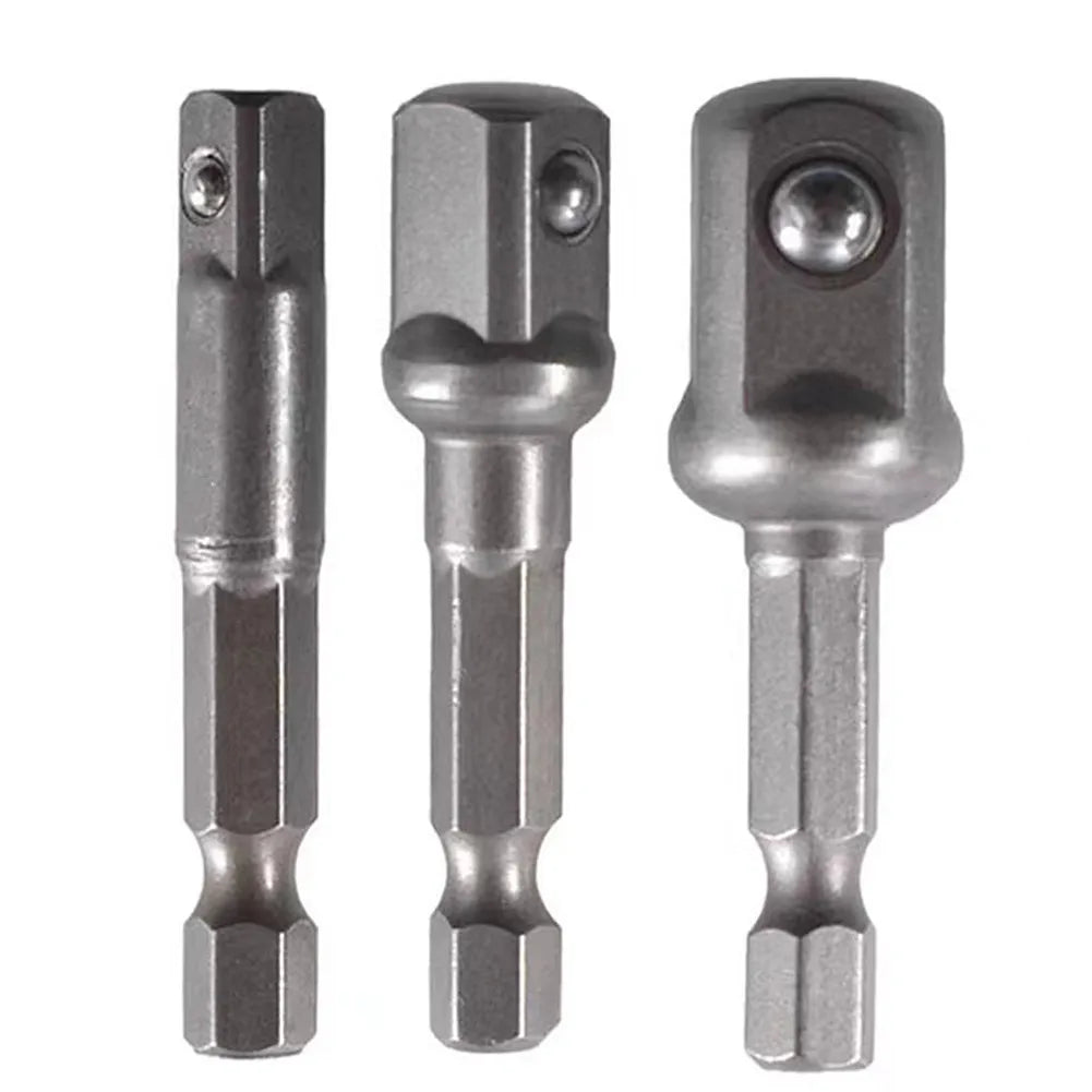 3Pcs Impact Socket Adapter 1/4 3/8 1/2 Inch Nut Driver Sockets Hex Shank Extension For Screwdriver Handle Tool