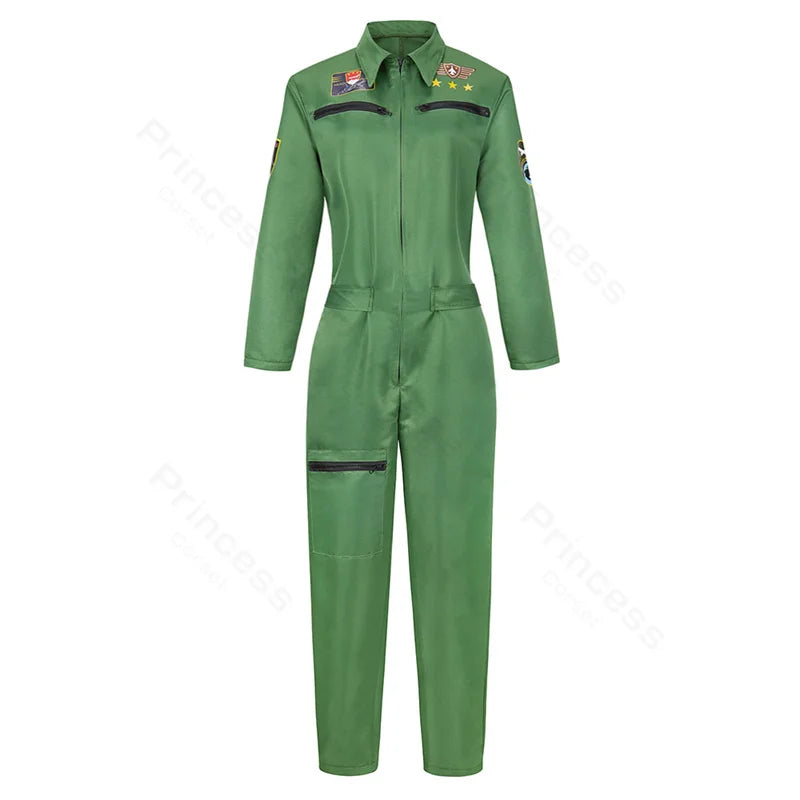 Adult Astronaut Costume for Women Men Flight Suit Costume Cosplay Space Astronaut Blue Full Body Jumpsuit with Zipper Carnival
