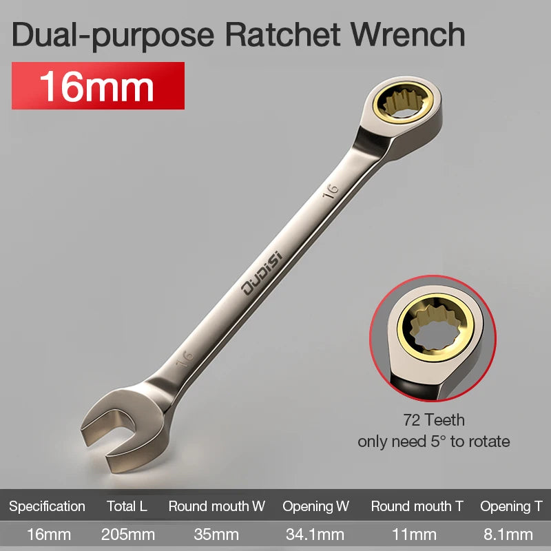 1Pc Key Wrench Flexible Golden Ratchet Wrenches Torque Universal Spanners for Car Repair Tools Metric Hand Tool