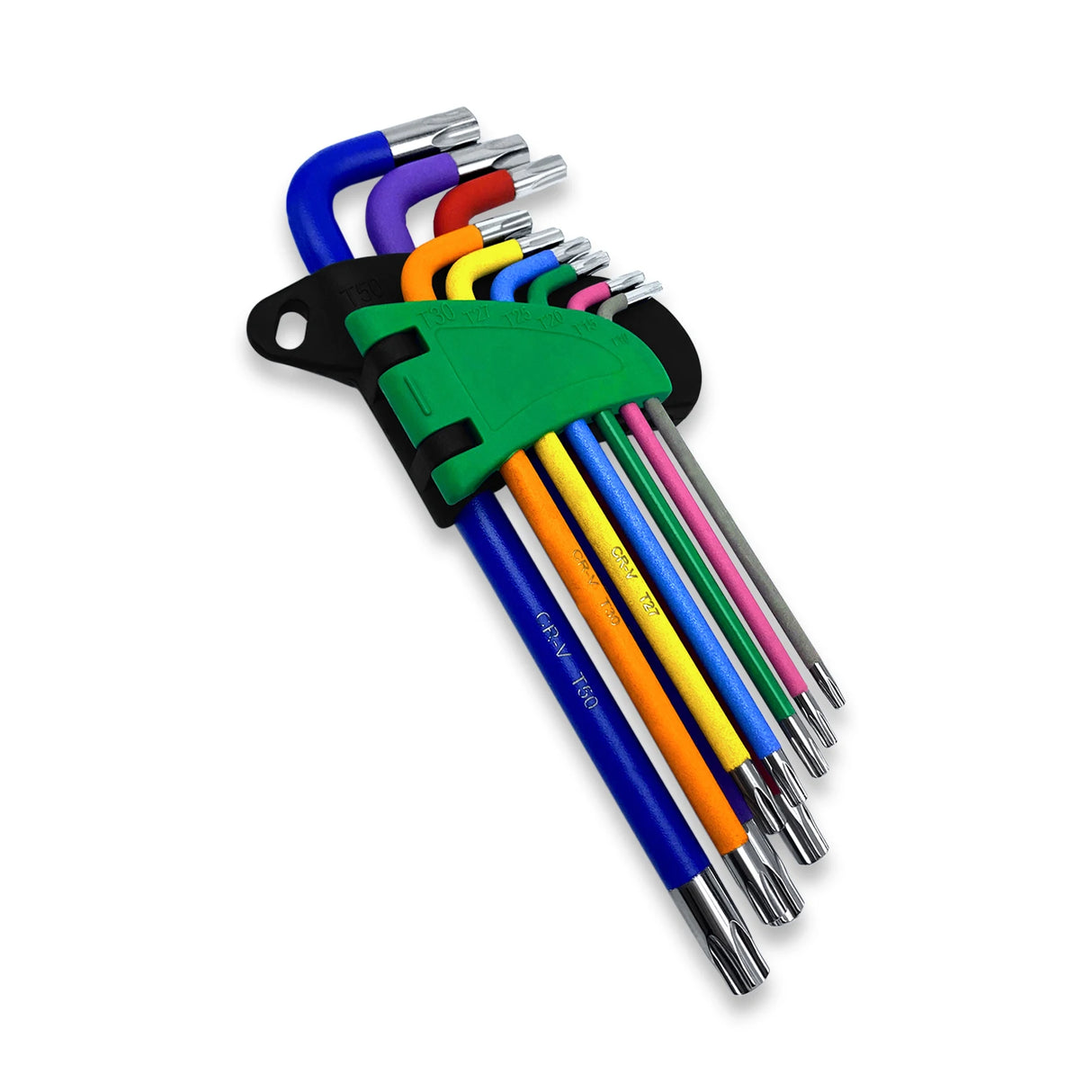 9Pcs Torx Key Set Star End Long Folding Wrench Set T10-T50 Hex Extra Security Colour Coded for Vehicle Bicycle Repairs Tool
