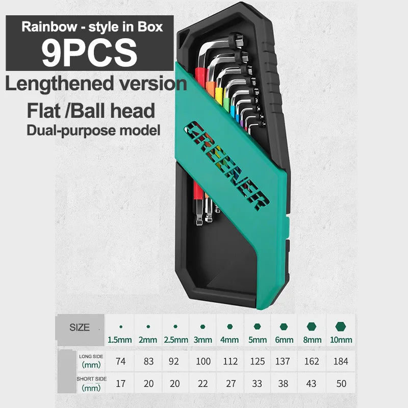 GREENERY Greener Extended Rainbow Wrench Allen Wrench Set Hex Wrench Multifunctional Short Arm Tool Universal Wrench Tool