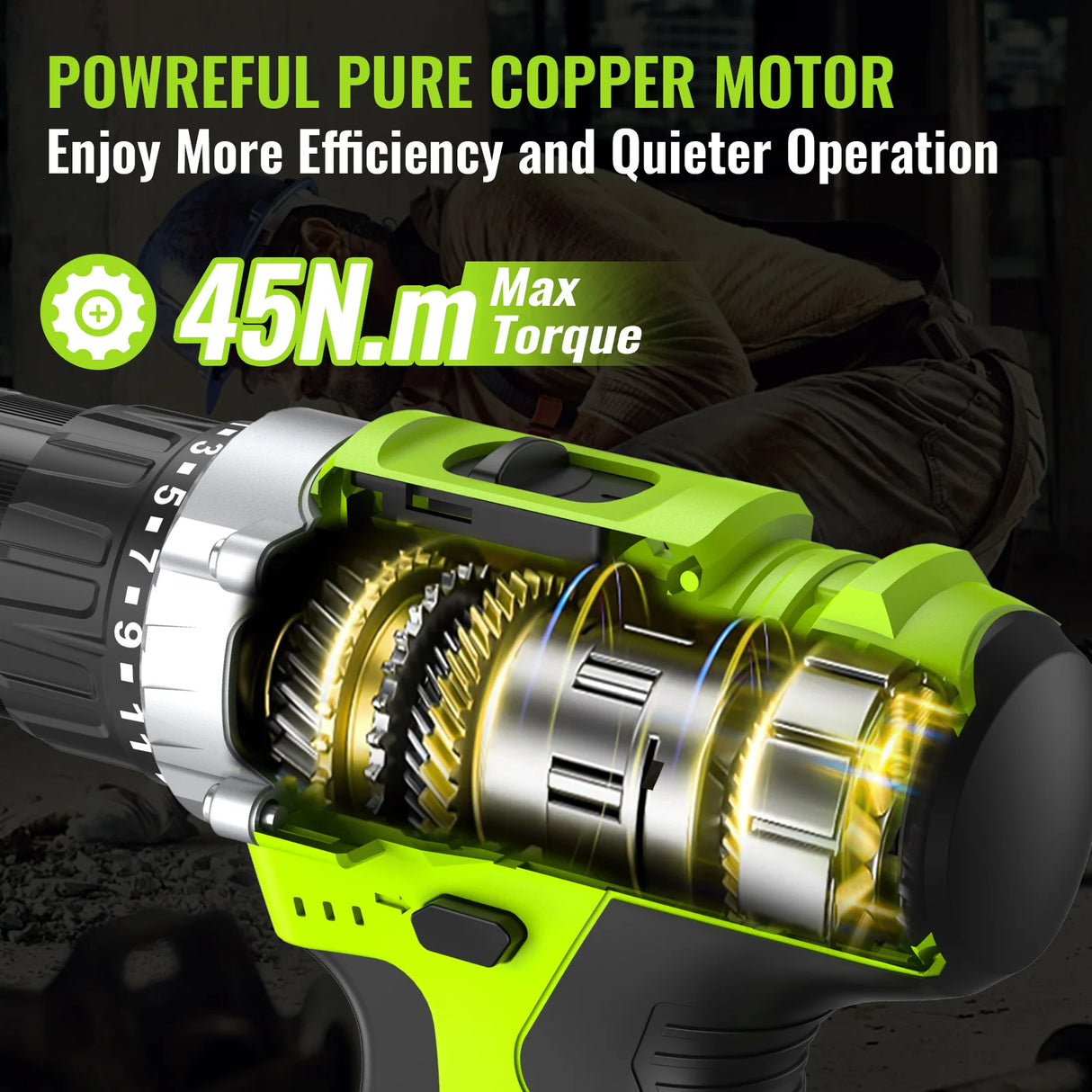 Conentool Electric Screwdriver 21V Rechargeable Battery Cordless Drill Driver LED Work Light Electric Drill 45N.M 25 Torque Set