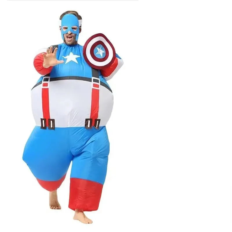 Superman Inflatable Captain Super Hero Cosplay Blue Muscle Hulk Batman Jumpsuit Costume Halloween For Adult Inflate Costume Prop