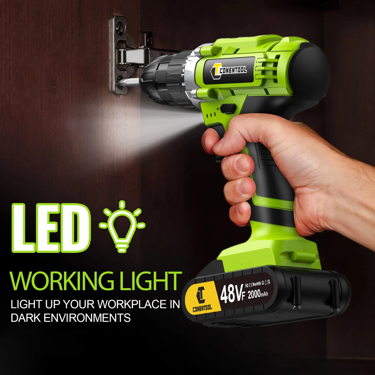 Electric Screwdriver 48V Lithium-Ion, 36Pcs Cordless Drill Driver Set, LED Work Light, Electric Drill Quick Changer Power Tool