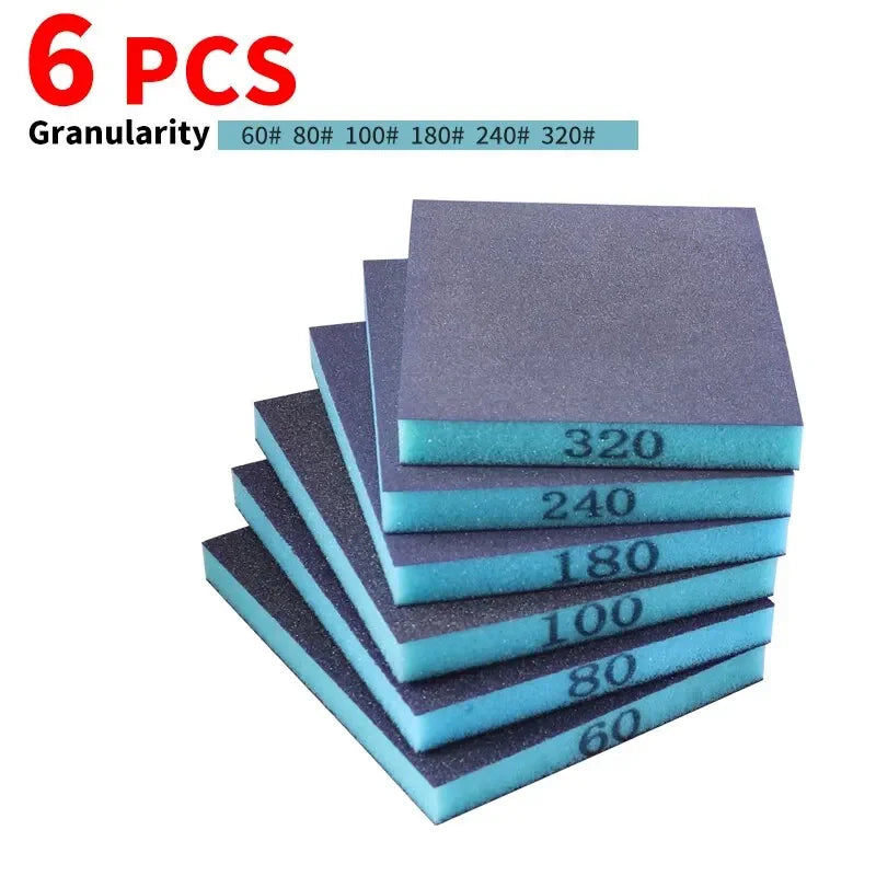 6PCS Sanding Sponge 60-320 Grit Washable and Reusable Wet Dry Sanding Blocks for Metal Wood Polishing Abrasive Tool 120*96*13mm