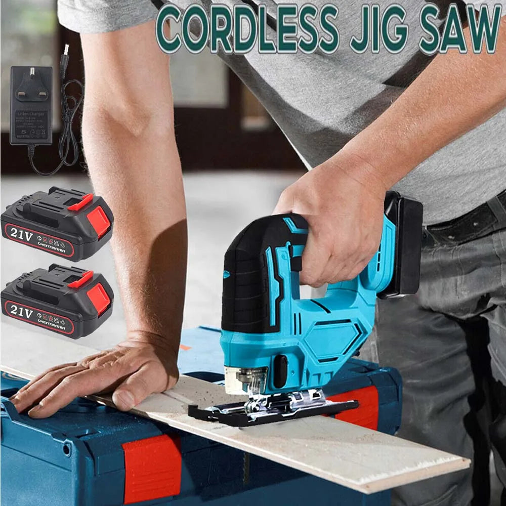 Cordless Jigsaw Portable Multi-Function Woodworking Power Tool Adjustable with 2 Battery Charger 21V Lithium XP Tool