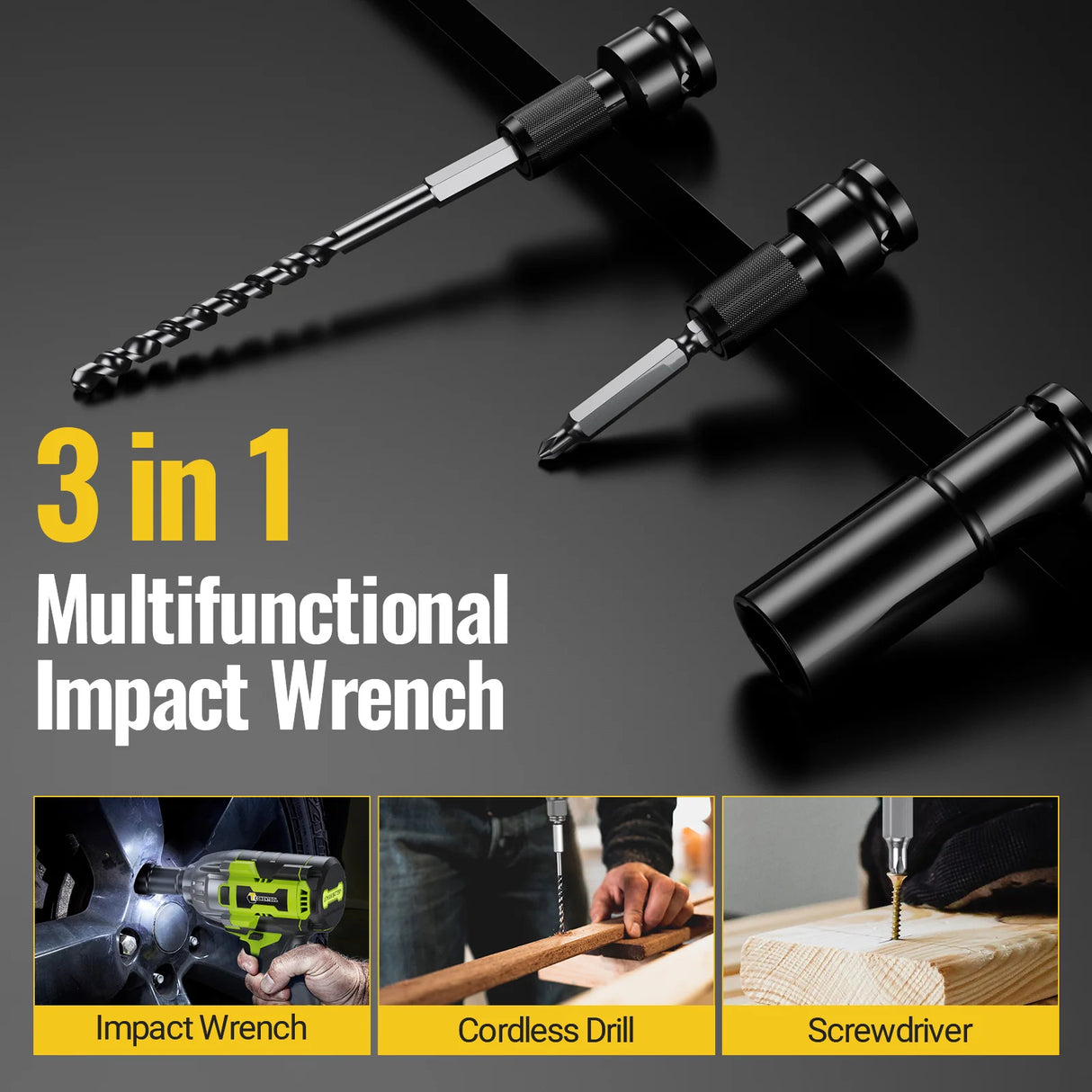 CONENTOOL 520N.M Brushless Electric Wrench 21V Cordless Impact Wrench 3 IN 1 Screwdriver 1/2" Power Tools for Makita 18V Battery