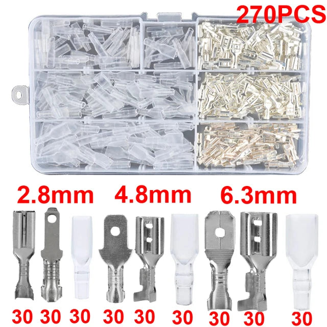 Male Female Wire Box Insulated Cable Macho Connector 2.8/6.3mm Electrical Crimp Terminals Termin Spade Connectors Assorted Kit