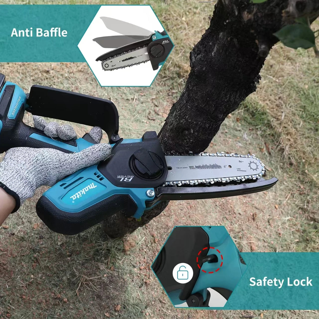 Makita 18V Cordless Chainsaw for Woodworking with Small Handheld Electric 6-inch Logging Sawzall Mini Portable Chainsaw