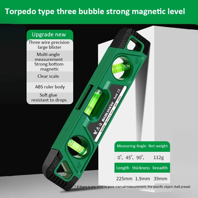 225MM Three Bubble Level Ruler High Precision Spirit Level Magnetic Lever Angle Gauge Finder Leveling Aligner Woodworking tool