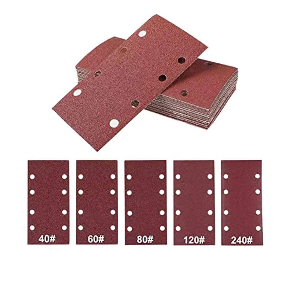 10 Pcs 93 x 185 mm Sanding Sheets 8 Holes Hook and Loop Rectangular Sander Assorted 40-400 Grits for Polishing Sanding Metal