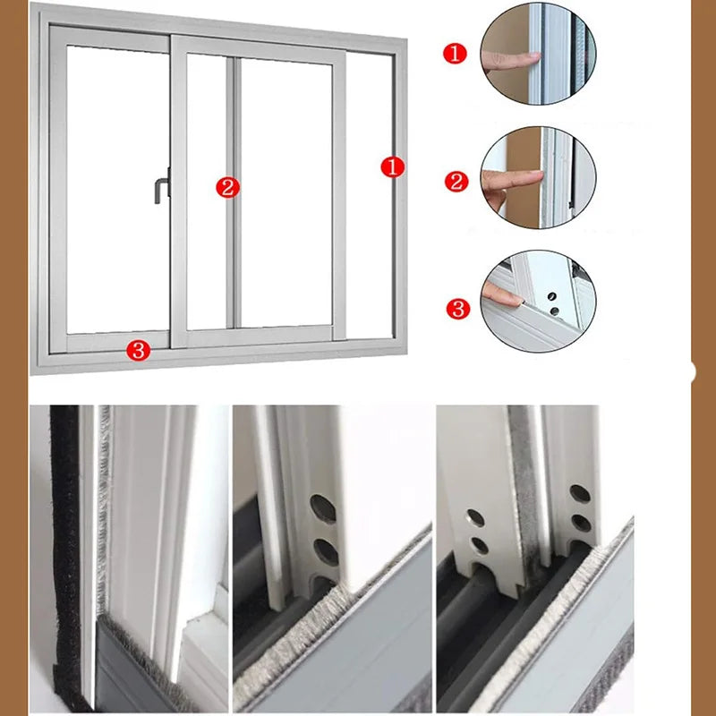 5/10M Self-adhesive Aluminum Alloy Door and Window Sound Insulation Wind Protection Collision Prevention Dust Sealing Strip