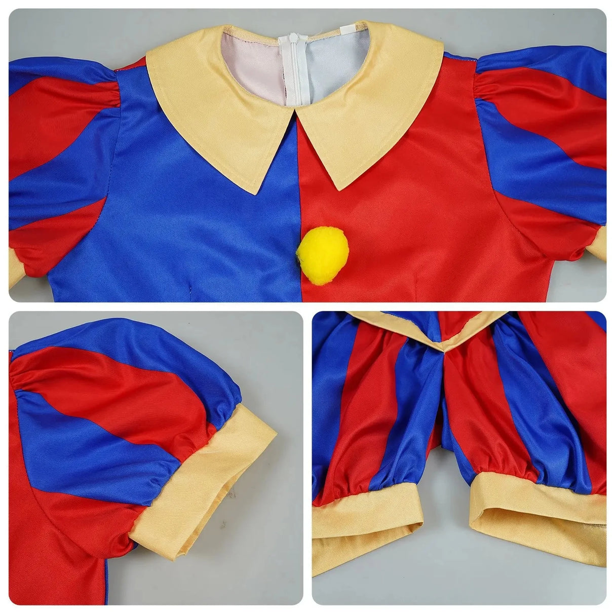 Costume de Cosplay de Clown pour femmes adultes, costume de bouffon, combinaison et chapeau bleu rouge avec gants et chaussettes