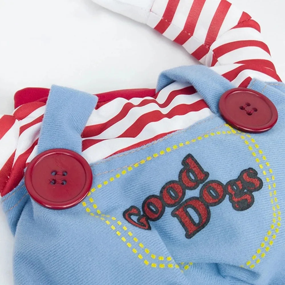 1-4PCS Halloween Chucky Pet Costume Deadly Doll Outfit for Dogs Cats Cosplay Funny Scary Apparel with Wig Knife Accessories