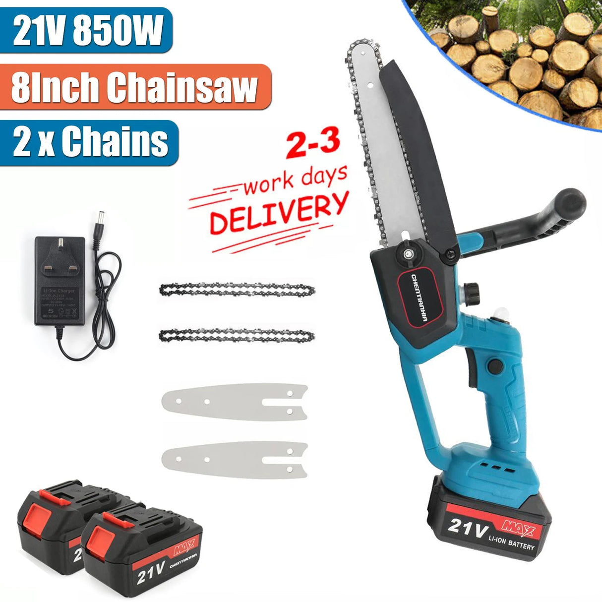 8 Inch Cordless Chainsaw Electric Handheld Wood Cutter + 2Battery For Makita UK