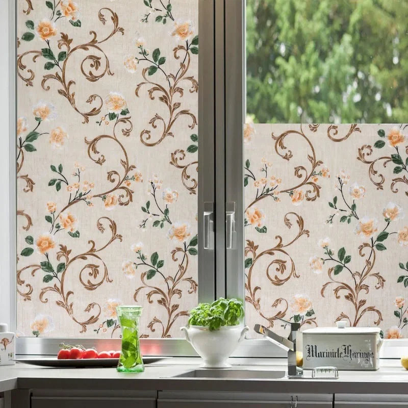 2/3m Flower Window Film Vinyl Opaque Glass Film Privacy Protection Glass 3D Stickers Stained Window Glass Films Home Decoration