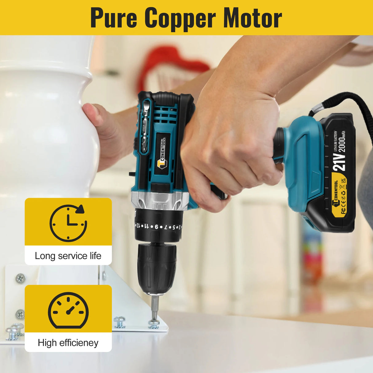 CONENTOOL 10MM 35+3 Torque 48N.m Impact Electric Drill Cordless Electric Screwdriver DIY Household Tool For Makita 21V 2 Battery