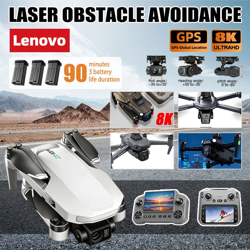 Lenovo Drone GPS RC 8K Professional HD Aerial Photography Laser obstacle avoidance Aircraft Quadcopter Three-axis gimbal Dron