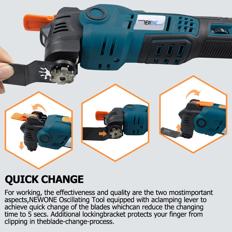 NEWONE 18V Brushless Oscillating Tool, Max Quick-release Anti-vibration Oscillating Multi-Tool, 6 Variable Speed Cordless Tool,