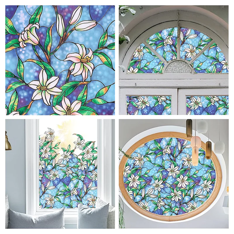 Window Privacy Film Adhesive Film Static Clings 3D Decorative Flower Window Film Stained Vinyl Glass Christmas Window Sticker