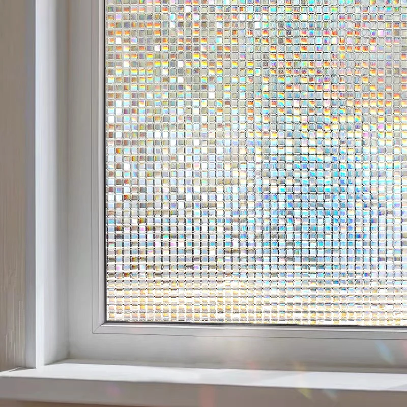 Window Privacy Film Static Clings Vinyl 3D Decals Stickers Rainbow Film for Glass Door Heat Control Anti UV