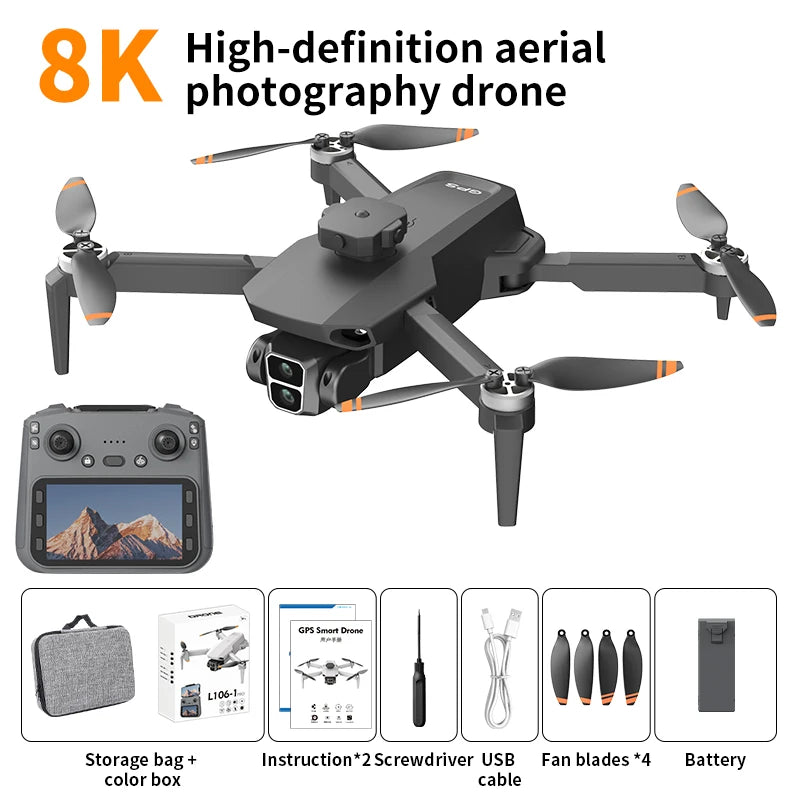 L106 PRO GPS Drone 6K Camera Brushless Motor 4-Way Obstacle Avoidance WiFi FPV Foldable RC Quadcopter