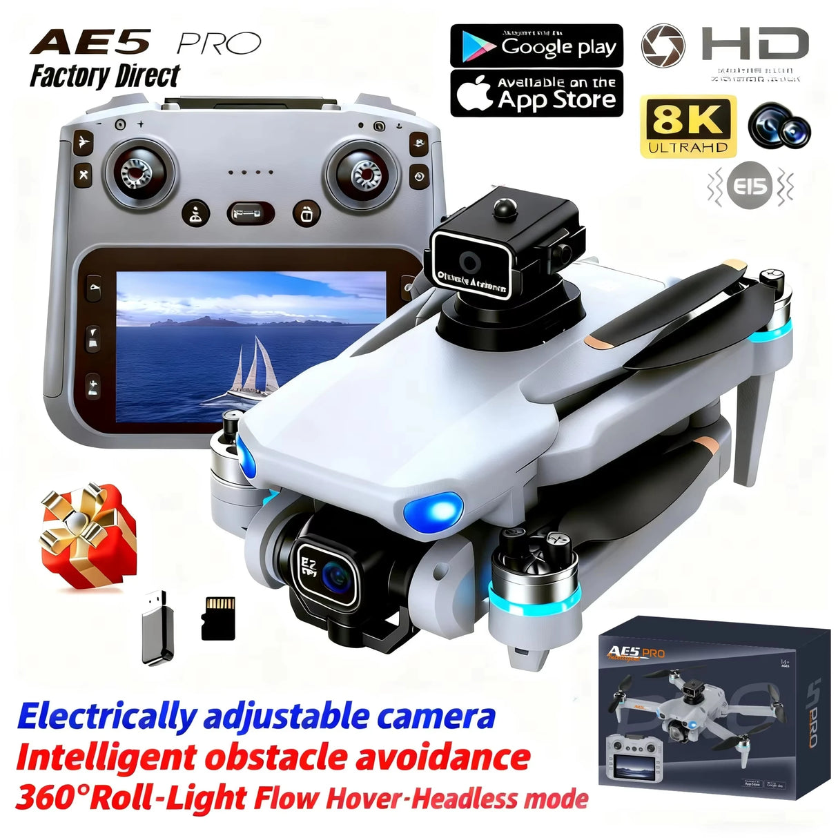 8K HD Mini Drone 2026 New AE5 Pro 4.5" Screen Control 20 Min Battery Headless Mode 360° Flip Quadcopter Helicopter Kid Toy Drone