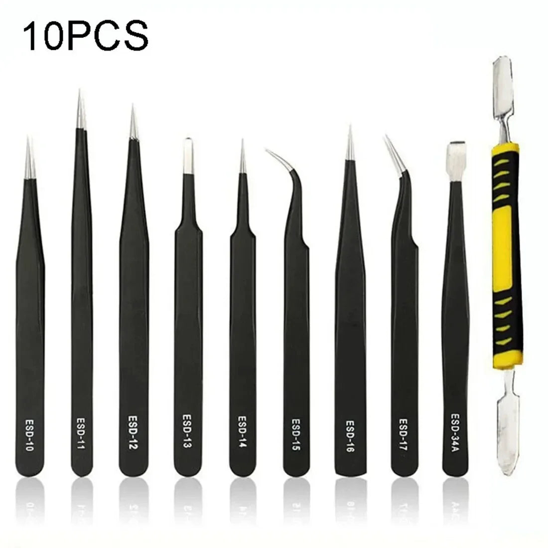10PCS Stainless Steel Precision Antistatic Electrostatic Tweezers Set Maintenance Tools Professional Electronic Tweezers