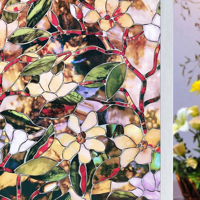 2/3m Flower Window Film Vinyl Opaque Glass Film Privacy Protection Glass 3D Stickers Stained Window Glass Films Home Decoration
