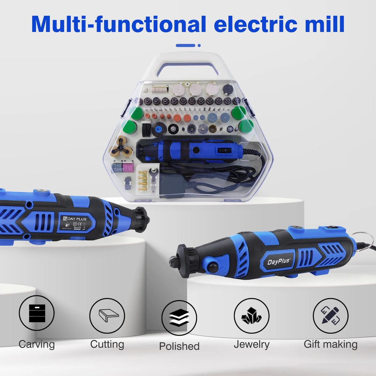 DayPlus 135W Rotary Tool Multitool Combi Multi Tool Various Speed with Case 252pcs Accessoies for Sanding Grinding Polishing