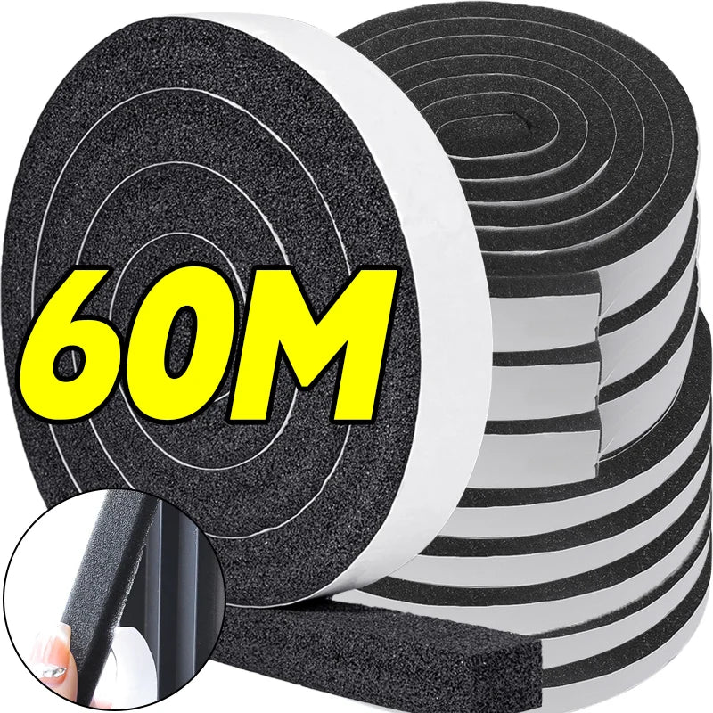 2/60M Anti-collision Sealing Strips Self-Adhesive Sponge Sealing Strip Window Door Home Dustproof Draught Insulation Foam Tapes