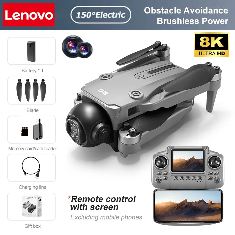 Lenovo D18 GPS Drone 8K Aerial HD Dual Camera Intelligent Obstacle Avoidance Brushless Power 5G WIFI GPS Return Screen RC Drone