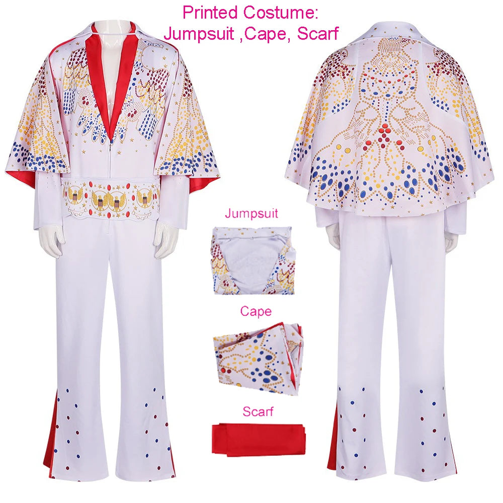 Elvises Cosplay Costume Anime Presleleying Rocker Singer Performance Jumpsuit Suit Adult Kids Party Halloween Costume For Men