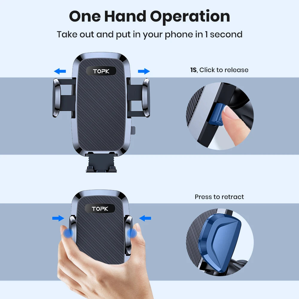 TOPK Car Phone Holder Universal Phone Mount for Car with Hook Clip Air Vent Car Mount 360° Rotation for Mobile Phones