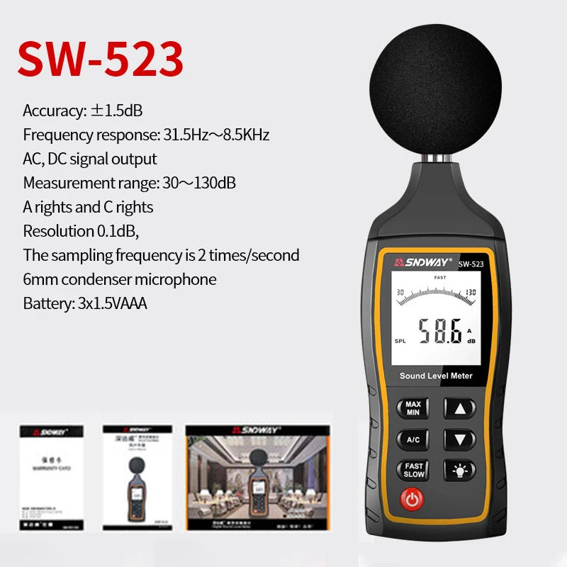 SNDWAY SW-523 SW-524 Digital Sound Level Meter Decibel Monitor Tester dB Measuring Instrument Handheld Noise Audio dB Detector