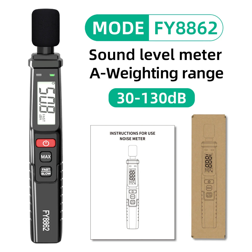 MASTFUYI Noise Meter Sound Level Meter A Weighted 30dB to 130dB Fast Response Audio Noise Meter Maximum display Decibel counter