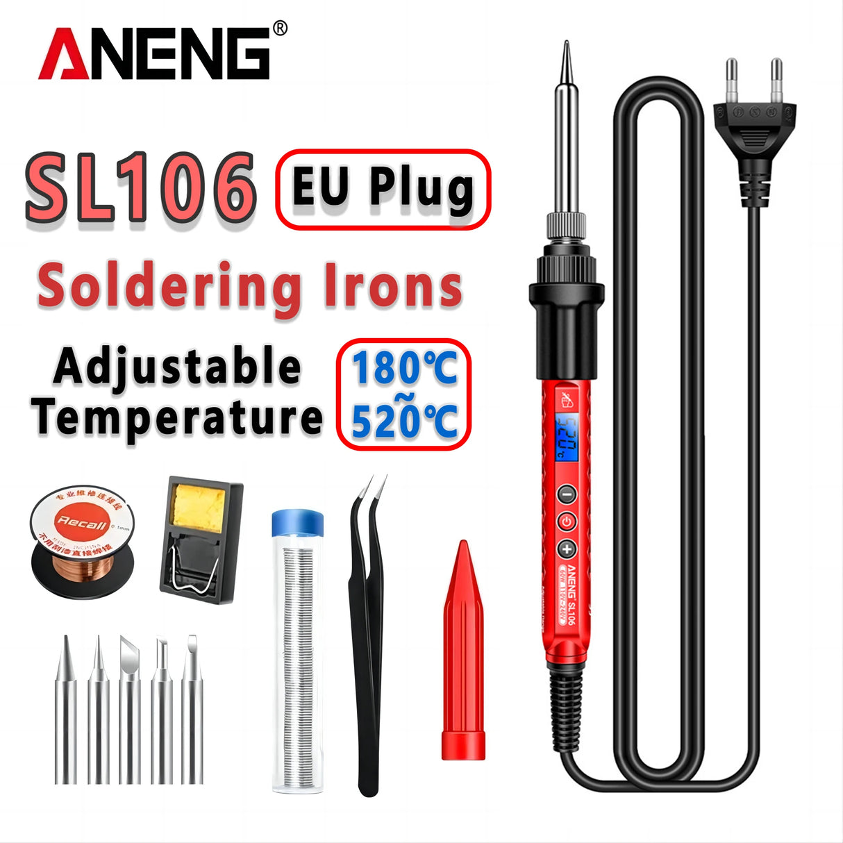 ANENG SL106 Electric Soldering Irons Adjustable Temperature Welding Solder Rework Station Heat Pencil Tip Repair Tools 110V/220V
