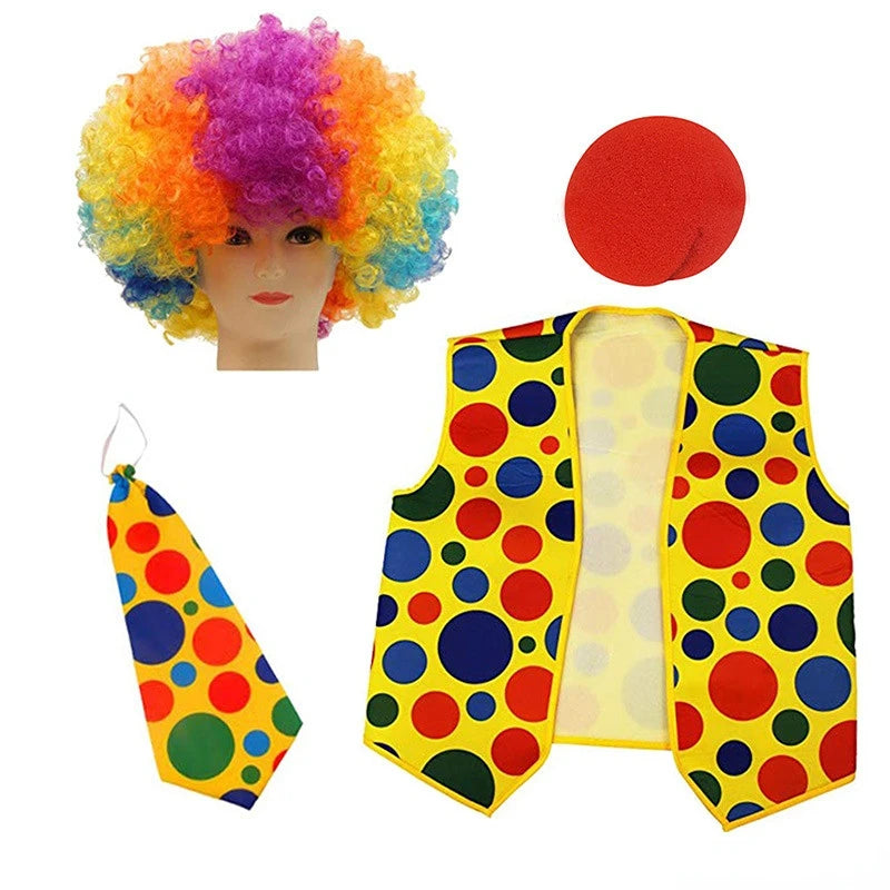 Clown Costume - Nose Wig Bow Tie Shoes Headband Gloves Hat Stockings and Vest Dress Up Cosplay Props Accessories