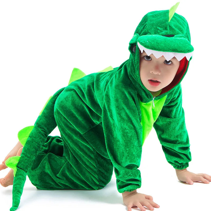 Cute Child Dinosaur Kugurumi Costume Cosplay Boys 2-4T 4-8Y Green Black Kindergarten School Party Game Role Play Suit