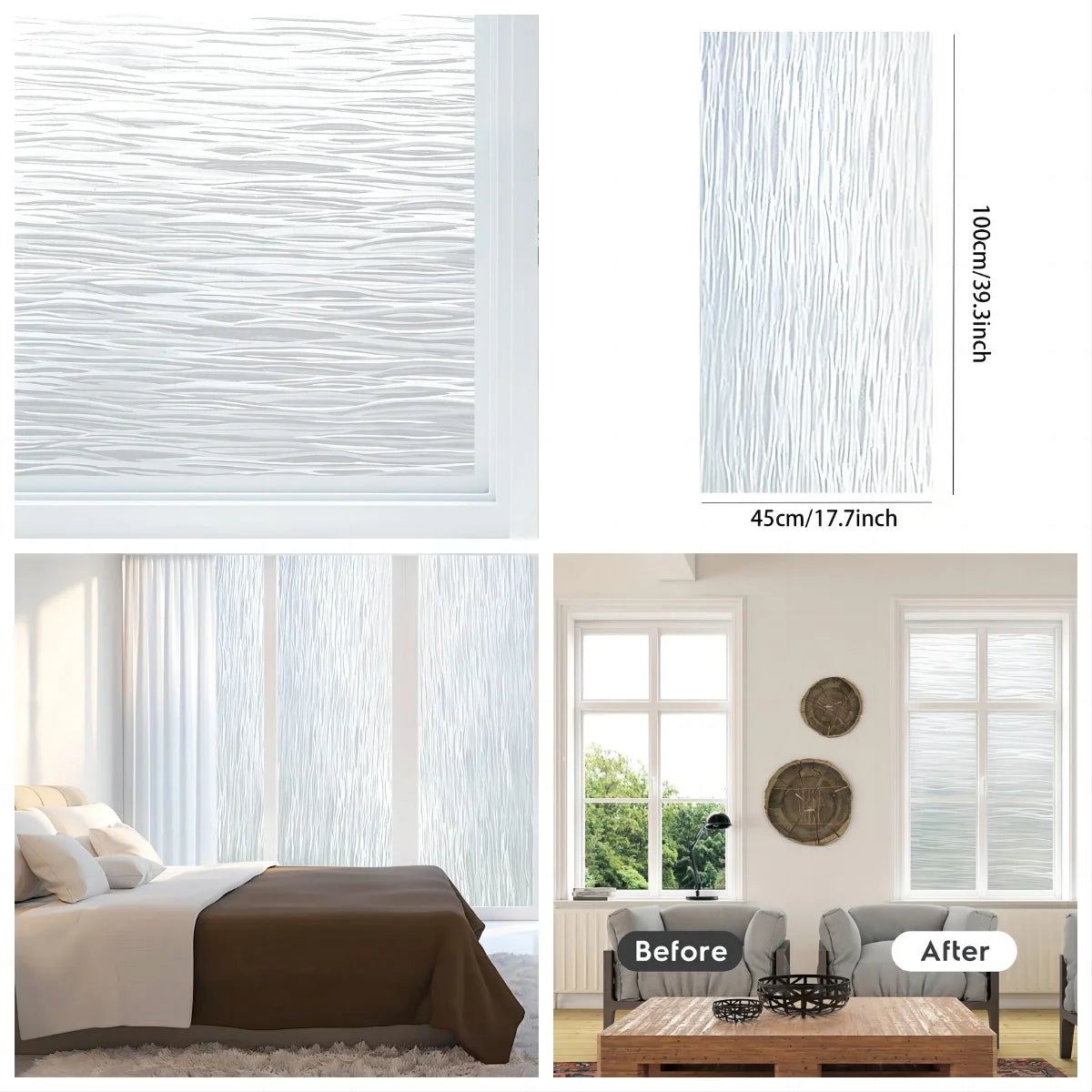 Window Privacy Film Frosted Glass Window Film Static Cling UV Blocking Removable Window Clings Opaque Window Stickers Vinyl