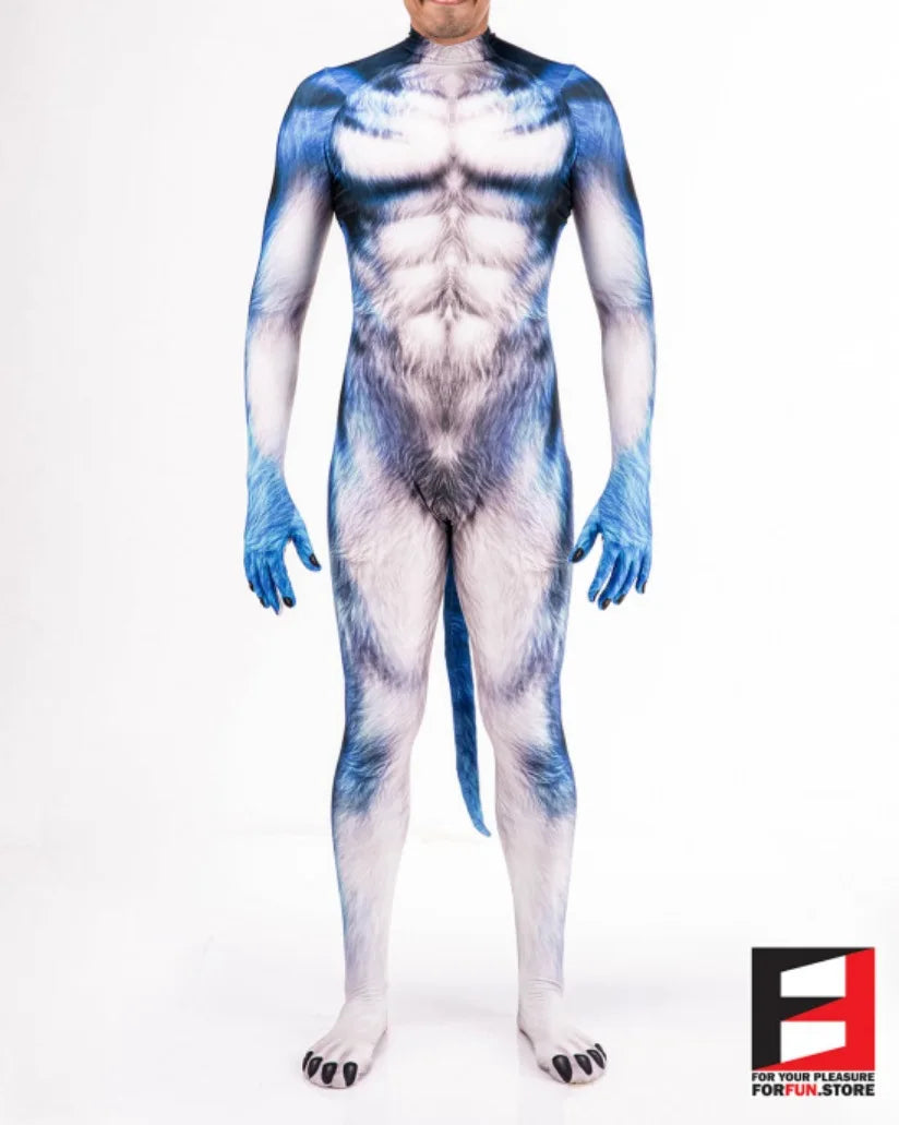Halloween Costume Adult Mens Wild Animal Cosplay Costume Full Cover 3D Print Beast Petsuit Jumpsuit Bodysuit Tail