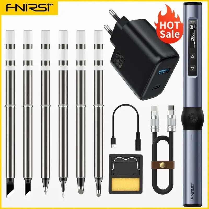 FNIRSI HS-01 Adjustable Temperature Soldering Iron DC 24V 80-420℃ Welding Solder Rework Station PD 65W Portable Repair Tool