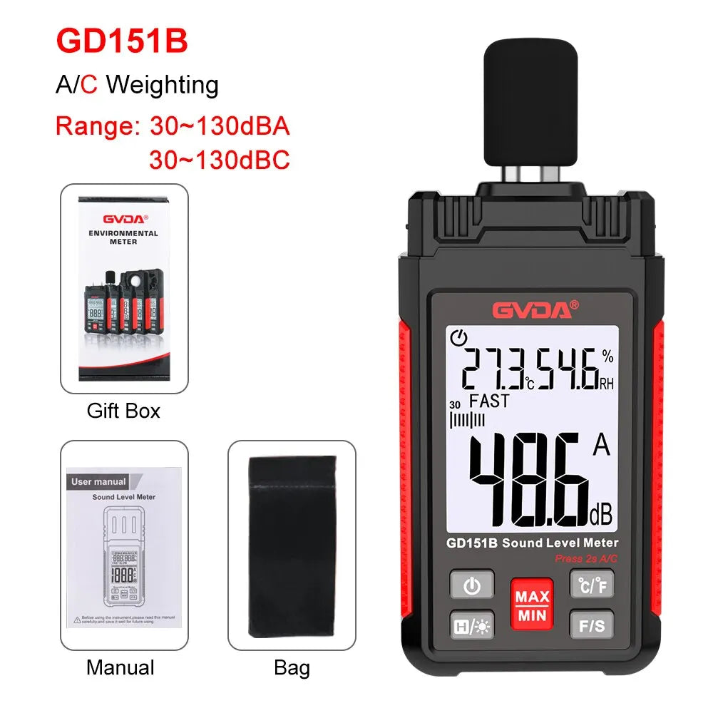GVDA Digital Min Audio Sound Level Meter DB Measuring Instrument Sonometer Decibelimetro 30-130dB Portable Noise Decibel Monitor