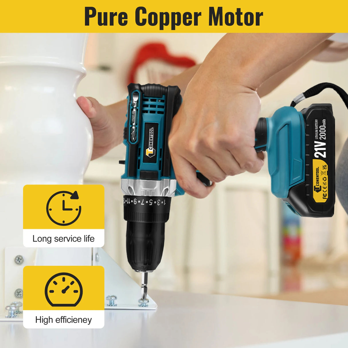 Conentool 45N.m 21V Cordless Drill Combi Set 25+1 Torque Electric Screwdriver Impact Drill Driver 2x 2.0Ah Battery for Home, DIY