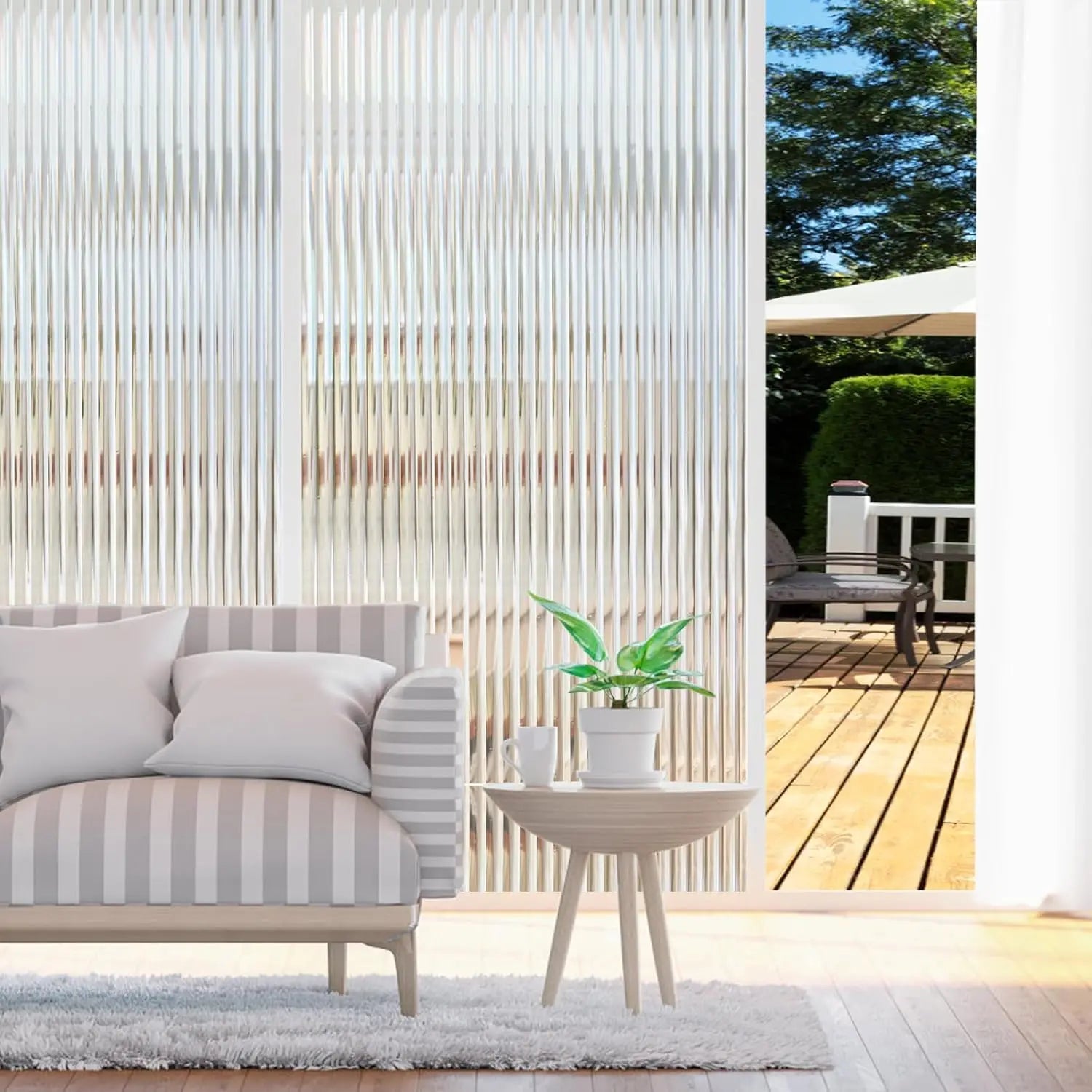 Reeded Glass  Window Privacy Film Frosted Window Vinyl 3D Decorative Window Decals Non Adhesive Bathroom Living Room