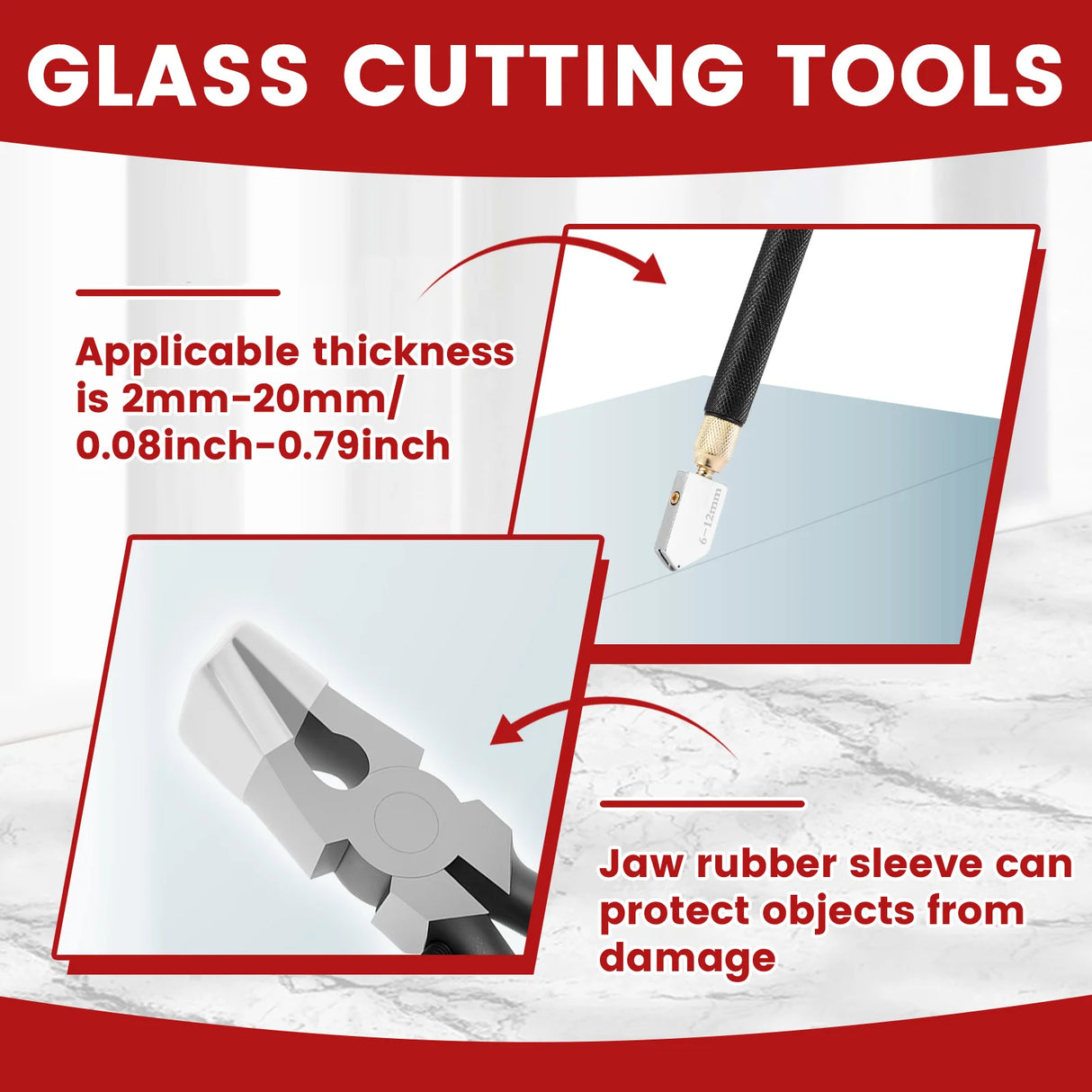 Heavy Duty Glass Cutting Tool Kit Glass Running Breaking Pliers and Class Cutters Tools Kit Wheeled Glass Tile Nippers