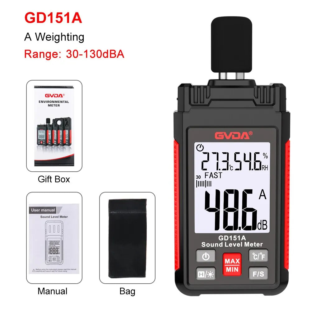 GVDA Digital Min Audio Sound Level Meter DB Measuring Instrument Sonometer Decibelimetro 30-130dB Portable Noise Decibel Monitor