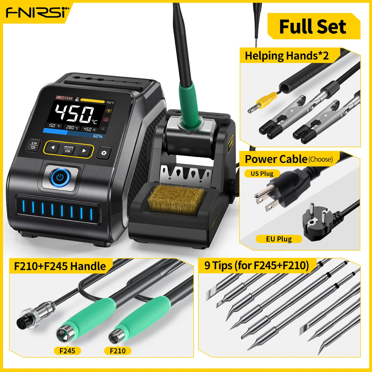FNIRSI DWS-200 200W Power Repaid Heating Soldering Iron Staion C210 C245 Solder Iron Handle Electronic Welding Rework Station