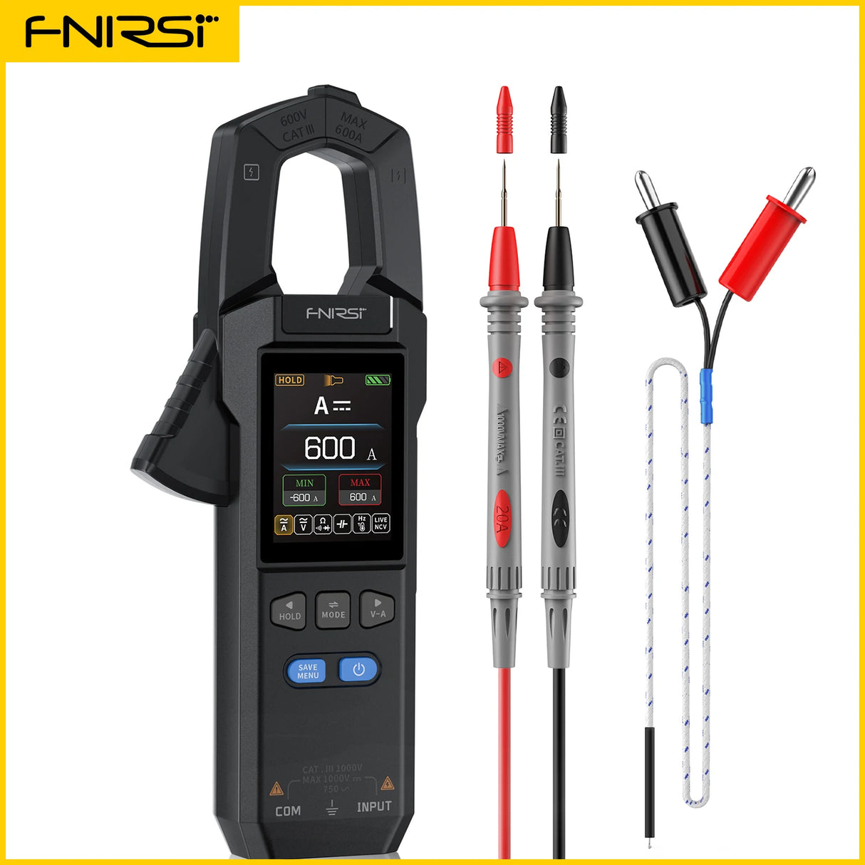 FNIRSI DMC-100 10000 Counts Clamp Meter AC DC Current Digital Multimeter USB Charge 600A Amperimetric Clamp Electrician Tools