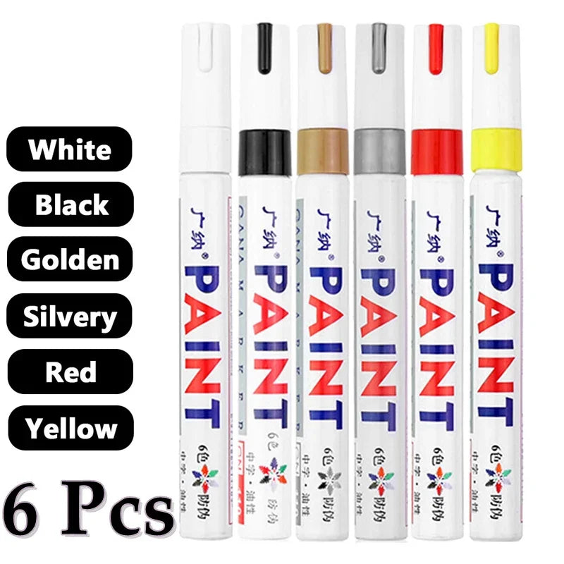 6 Pcs Colorful Permanent Paint Marker Waterproof White Markers tire tread rubber fabric Paint metal 12 Colors Paint Marker Pens